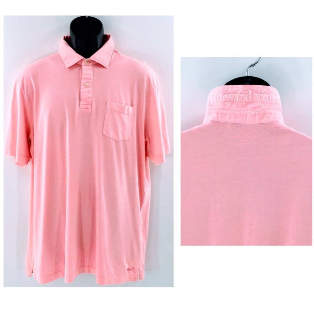 Vineyard Vines Mens Garment Dyed Polo Pink Salt Washed Pima Cotton Sz L